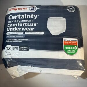 Walgreens Certainty Mens Overnight Underwear Size S/M 18 Ct Brand New